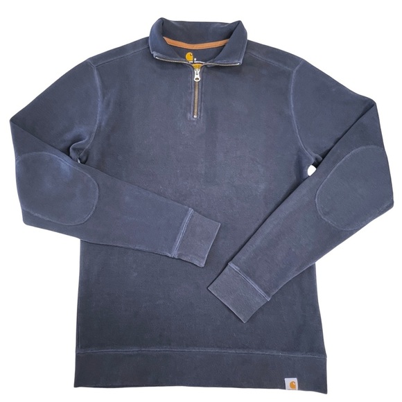 Carhartt Quarter Zip Relaxed Fit Long Sleeve Pullover Cotton Navy Blue Small S - Picture 9 of 15